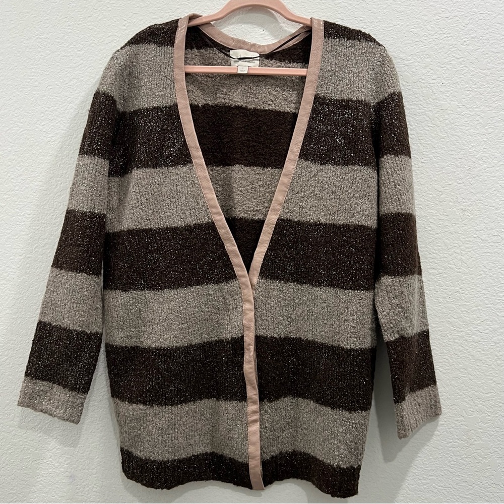 Hinge Seattle Alpaca Wool blend Cardigan with faux leather trim and snap front L